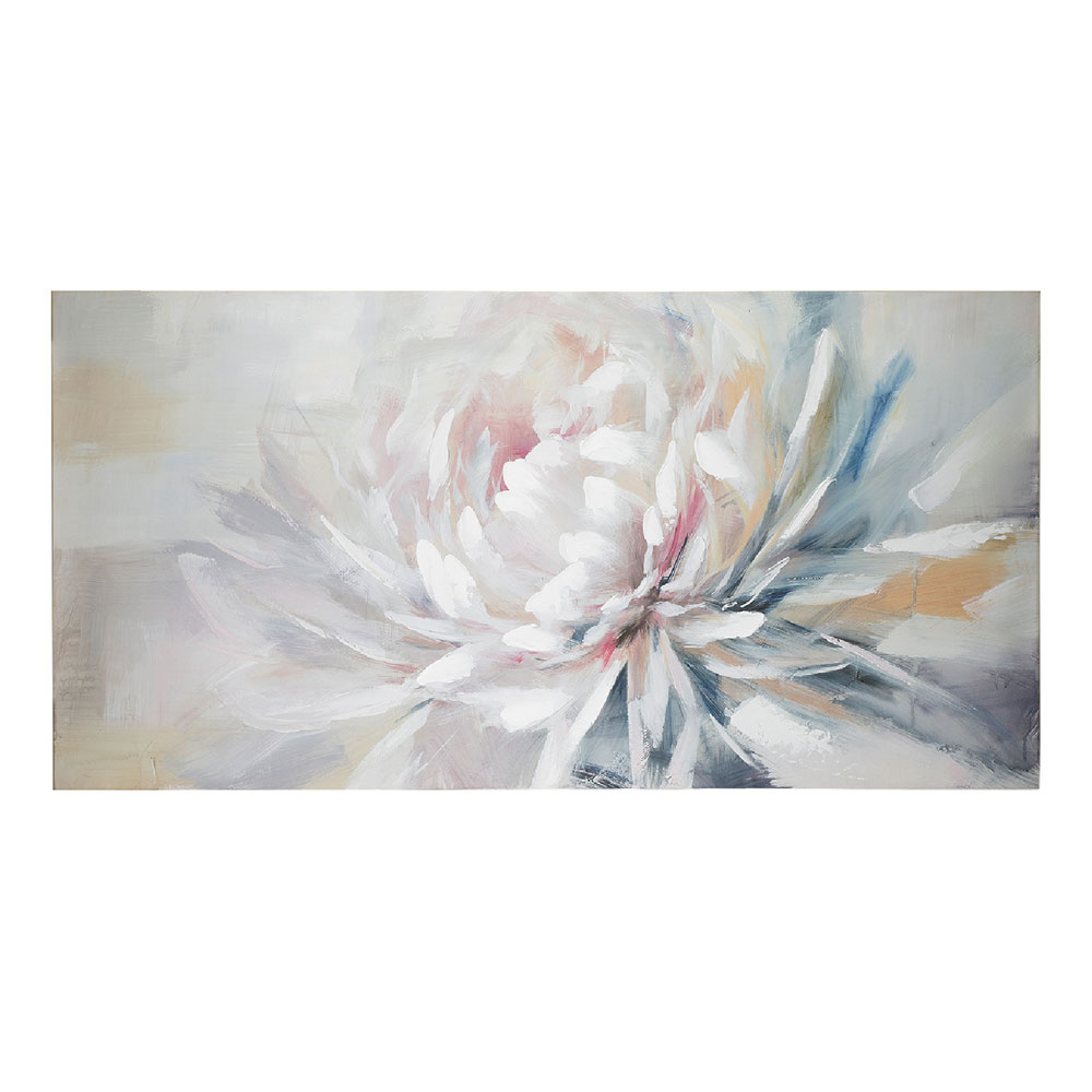 Raxen Canvas Flower Pattern Wall Art in Cream and White