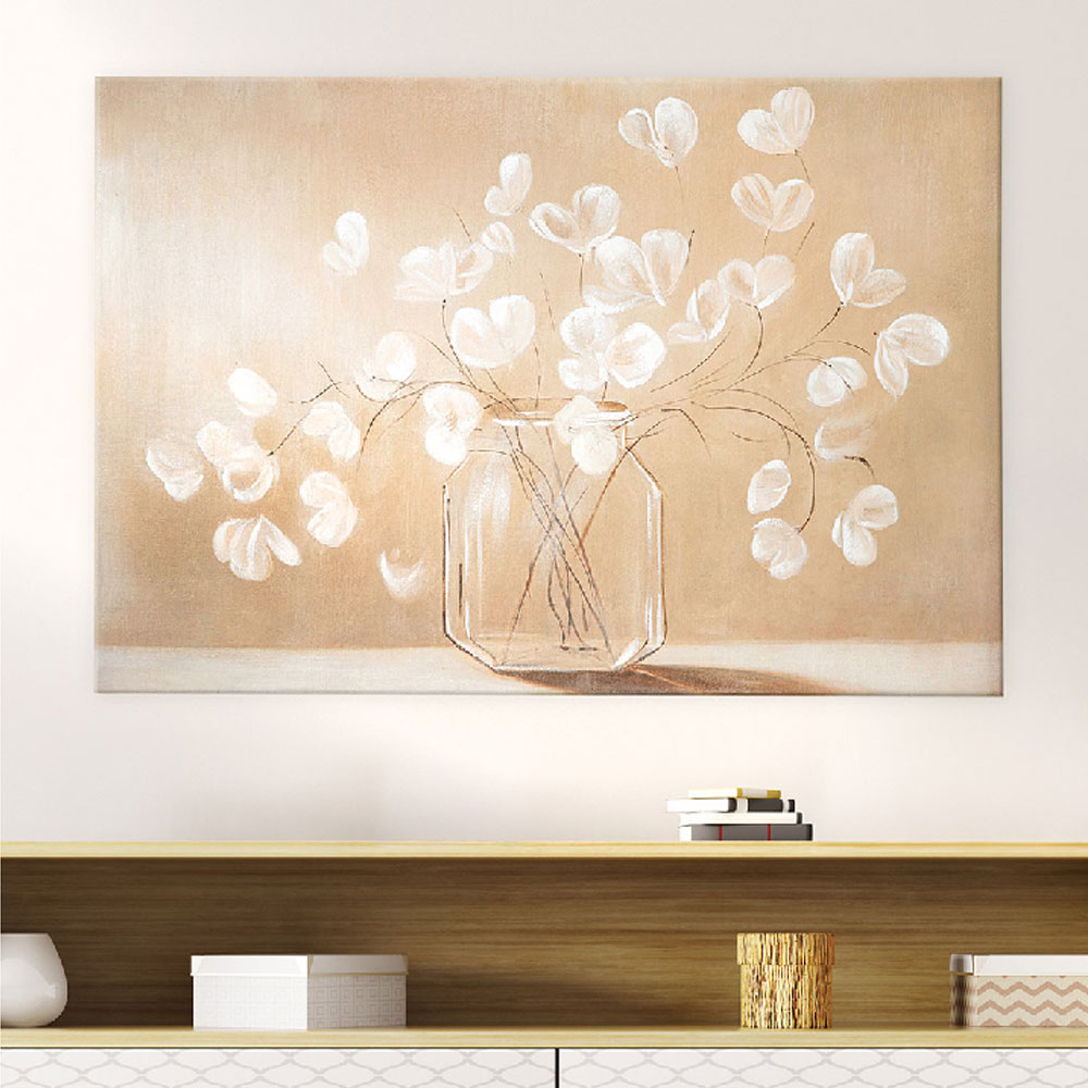 Raxen Canvas Flower Vase Wall Art in White and Brown