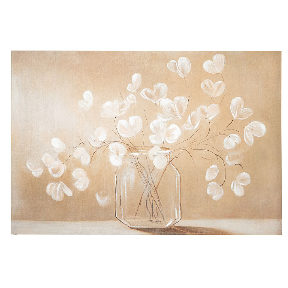 Raxen Canvas Flower Vase Wall Art in White and Brown