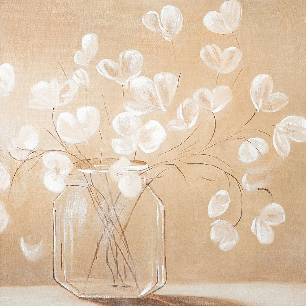 Raxen Canvas Flower Vase Wall Art in White and Brown