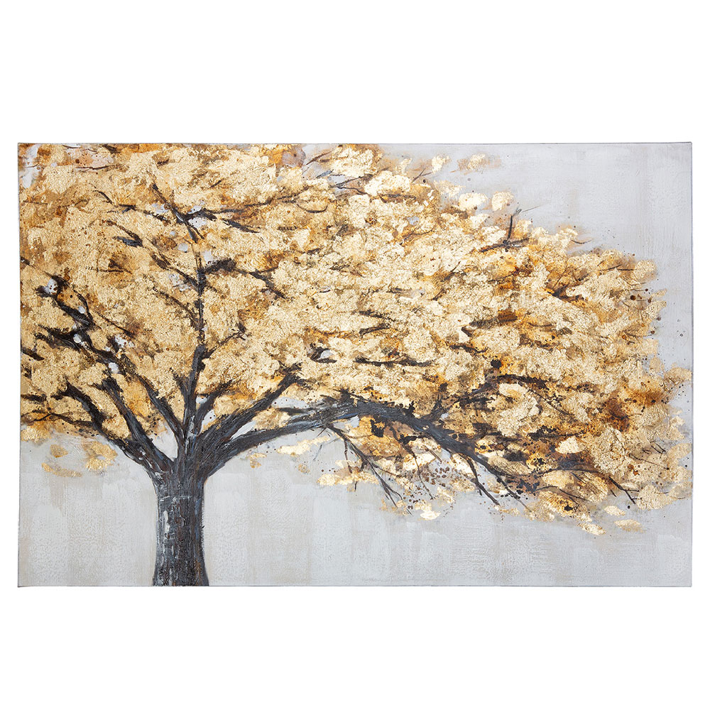 Raxen Canvas Golden Tree Wall Art in in Grey