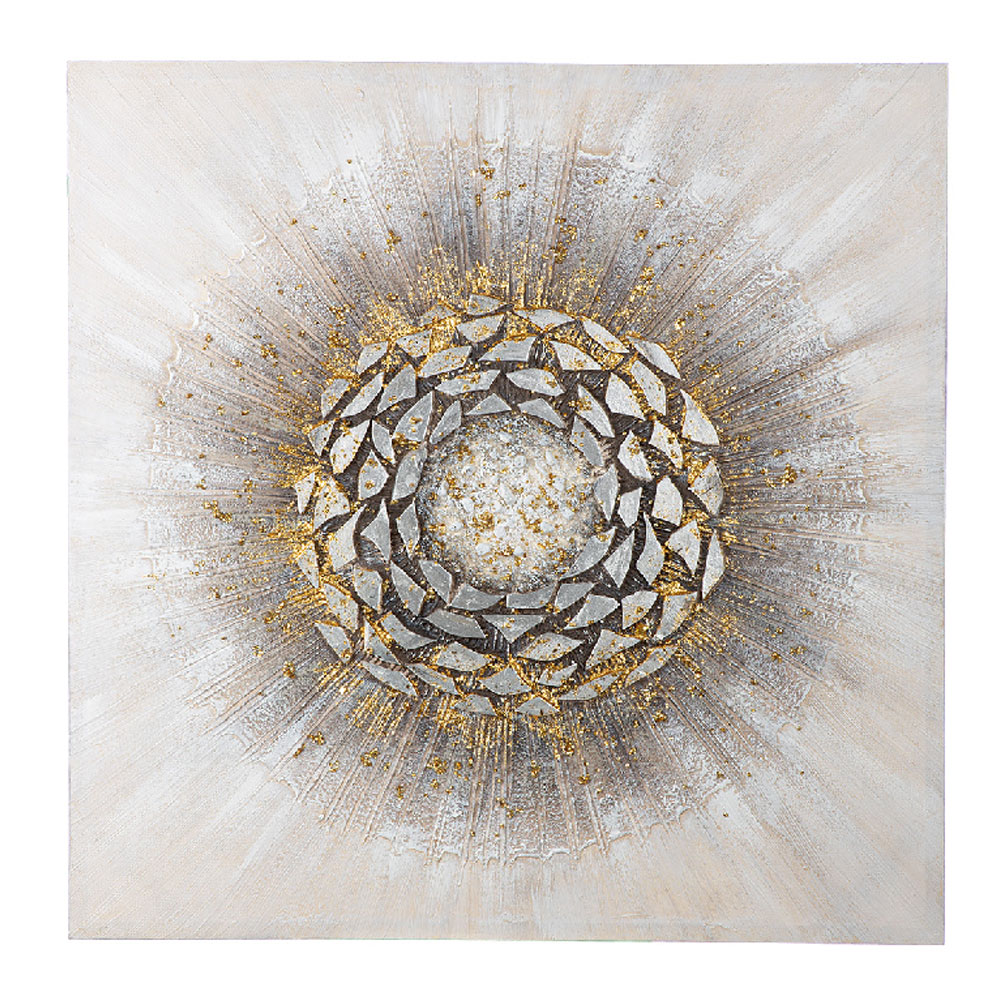 Raxen Canvas Set Of 2 Circle Wall Art in Cream and Silver