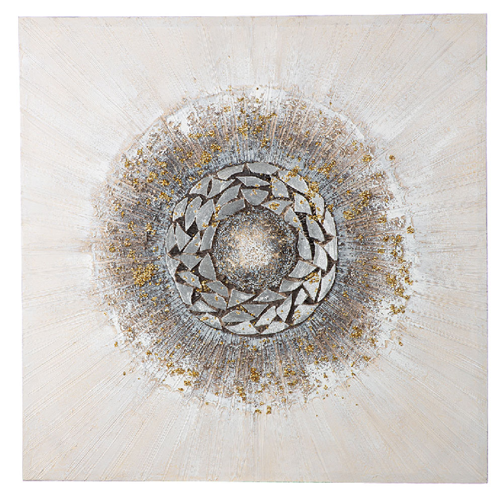 Raxen Canvas Set Of 2 Circle Wall Art in Cream and Silver