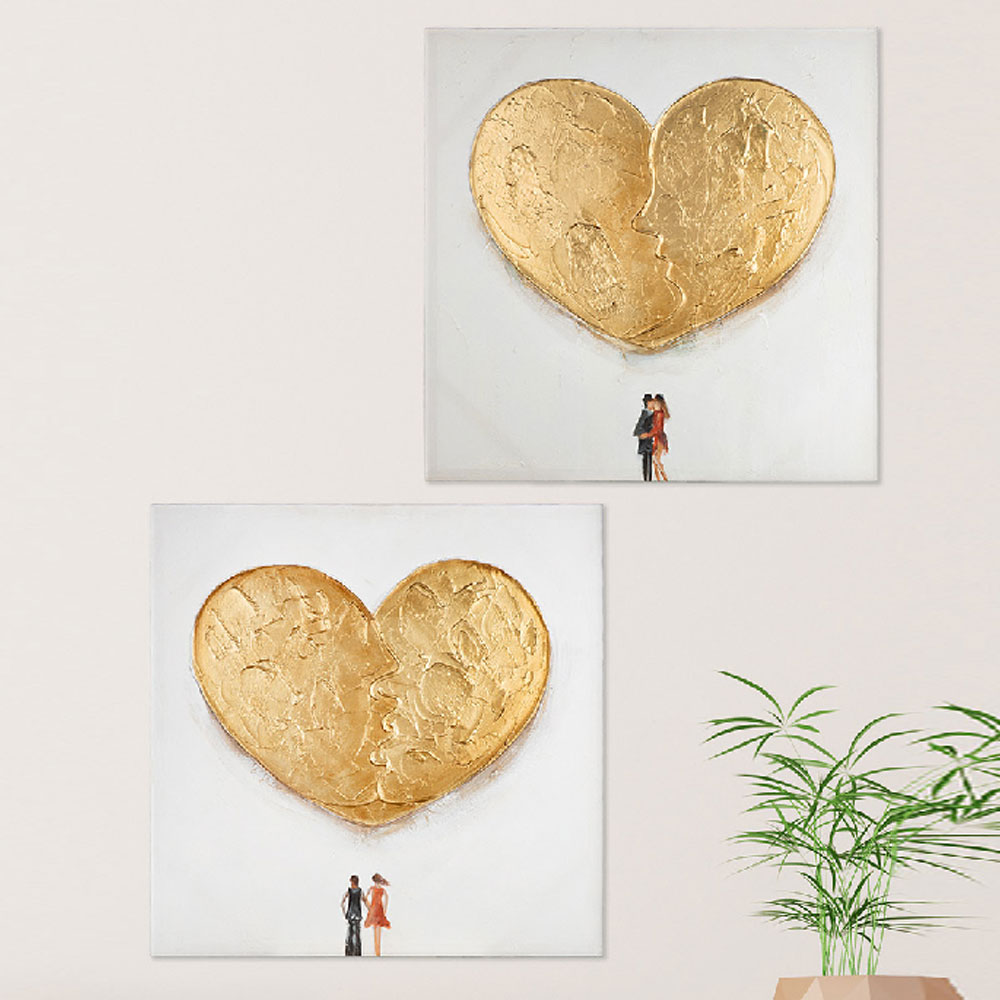 Raxen Canvas Set Of 2 Loving Couple Wall Art in White and Gold