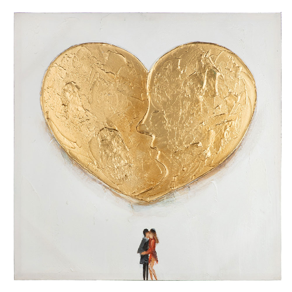 Raxen Canvas Set Of 2 Loving Couple Wall Art in White and Gold