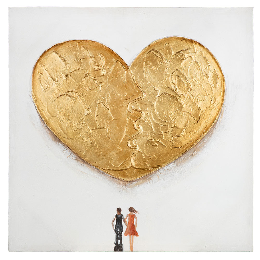 Raxen Canvas Set Of 2 Loving Couple Wall Art in White and Gold