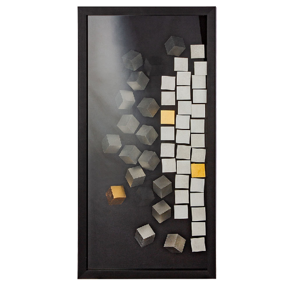 Raxen Glass 3D Cubes Pattern Wall Art in Black and Silver