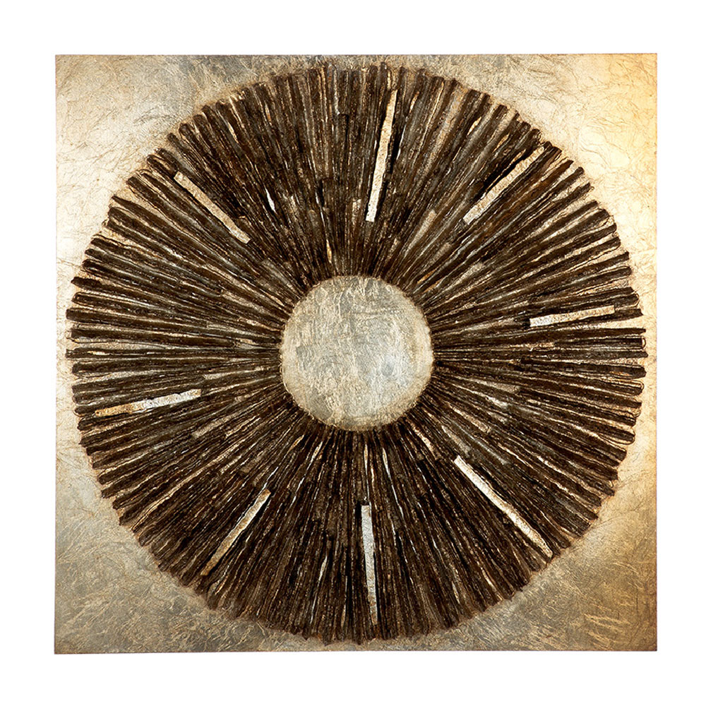 Raxen Synthetic Resin Solar Flare Textured Wall Art in Champagne and Gold