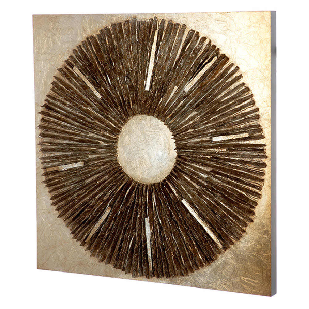 Raxen Synthetic Resin Solar Flare Textured Wall Art in Champagne and Gold