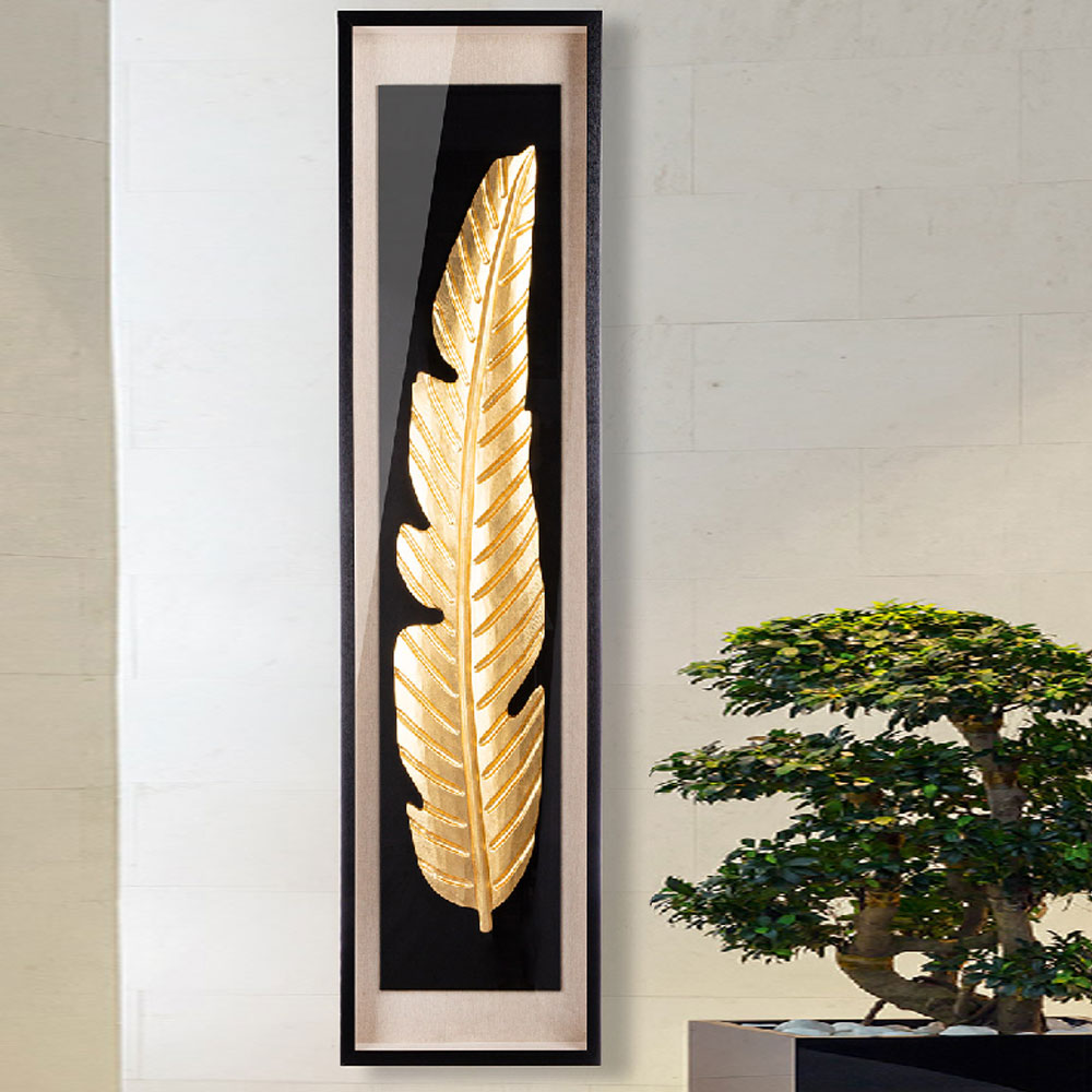 Raxen Wood Golden Feather Wall Art in Black