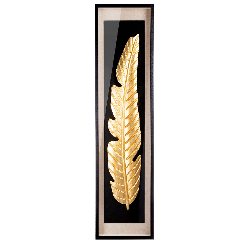 Raxen Wood Golden Feather Wall Art in Black