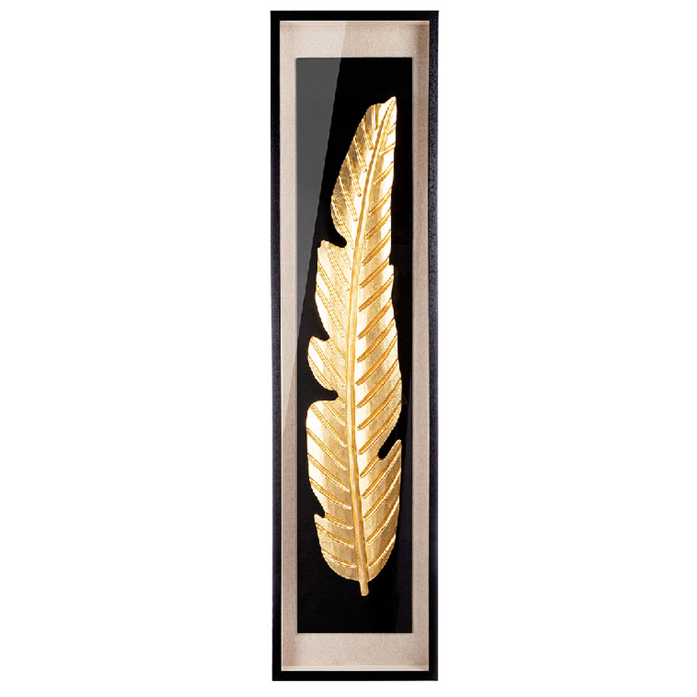 Raxen Wood Golden Feather Wall Art in Black