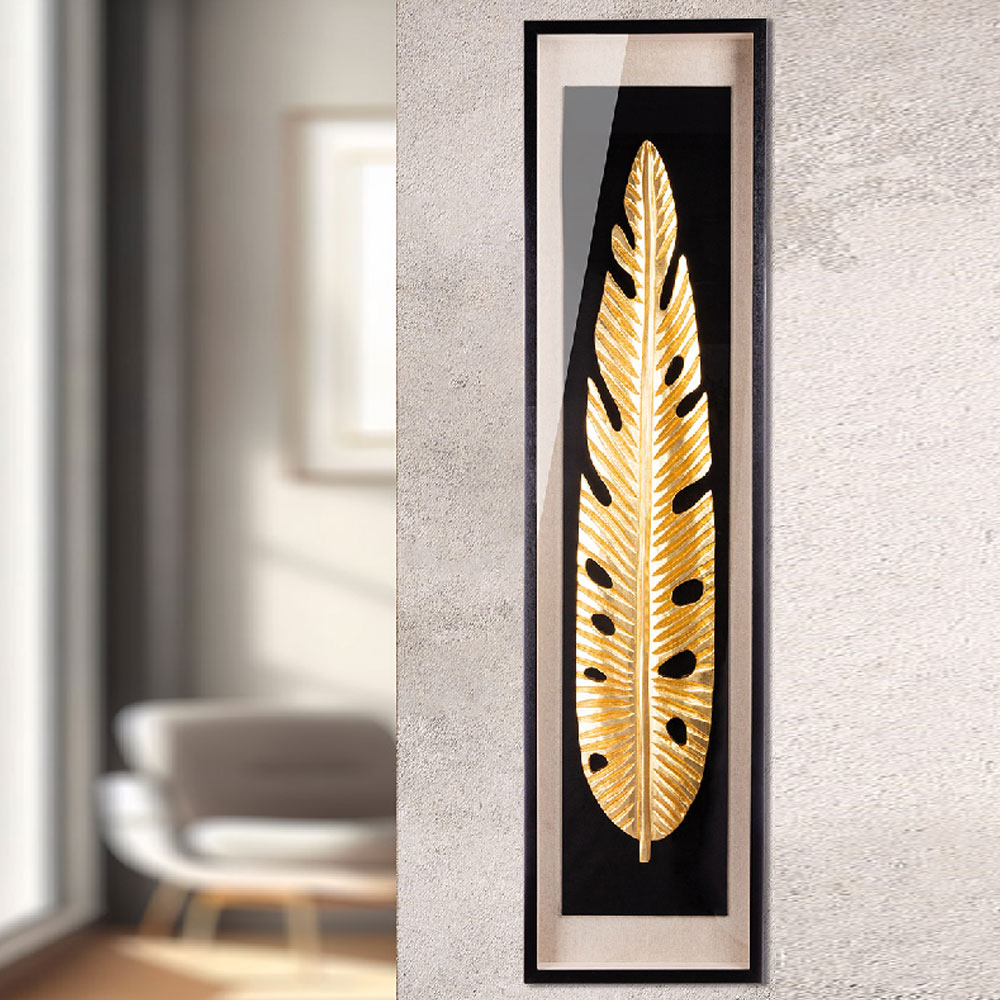 Raxen Wood Golden Leaf Wall Art in Black