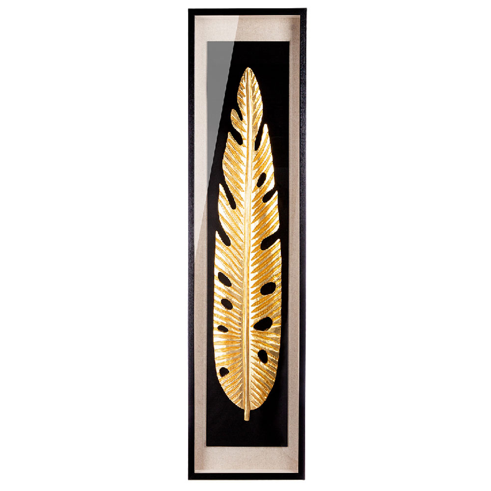 Raxen Wood Golden Leaf Wall Art in Black