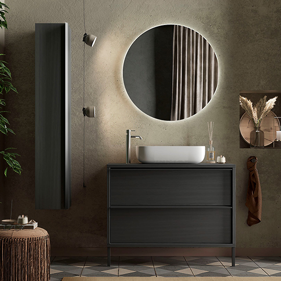 Product photograph of Raya 105cm Wooden Floor Bathroom Furniture Set In Black Ash from Furniture in Fashion