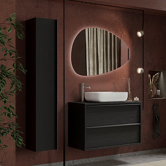 Product photograph of Raya 105cm Wooden Wall Bathroom Furniture Set In Black Ash from Furniture in Fashion