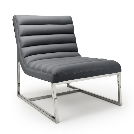 Raya Faux Leather Armchair In Grey With Stainless Steel Frame