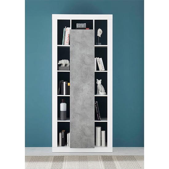 Read more about Raya high gloss bookcase with 1 door in white concrete effect