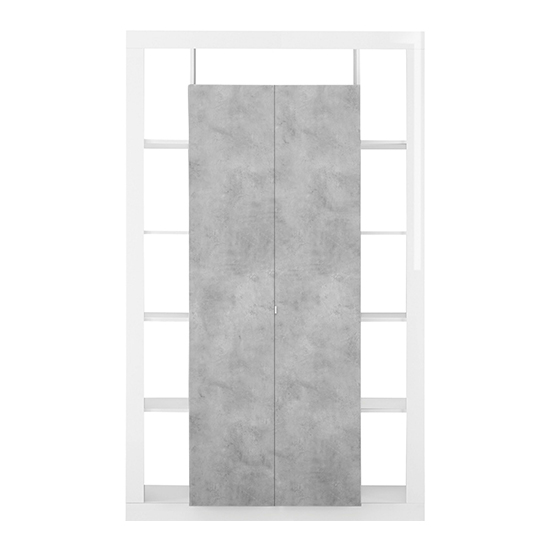 Raya High Gloss Bookcase With 2 Doors In White Concrete Effect