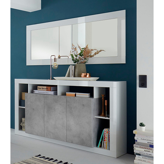 Photo of Raya high gloss sideboard with 3 doors and mirror in white