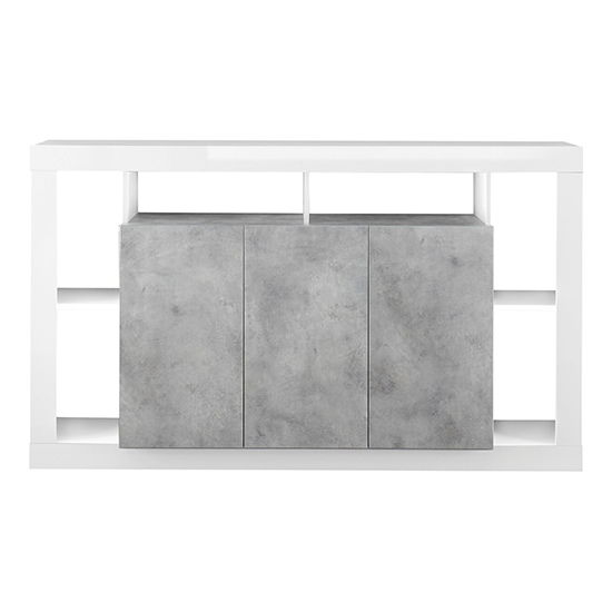 Raya High Gloss Sideboard With 3 Doors In White Concrete Effect_3