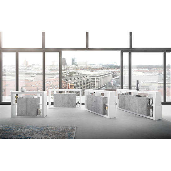 Raya High Gloss Sideboard With 3 Doors In White Concrete Effect_5