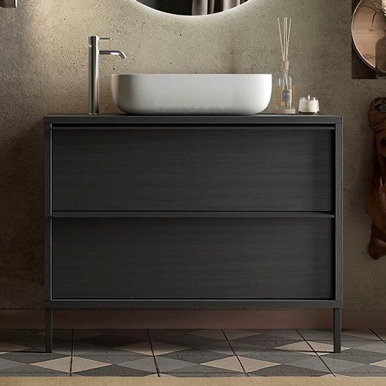 Read more about Raya wooden 79cm floor vanity unit with 2 drawers in black ash