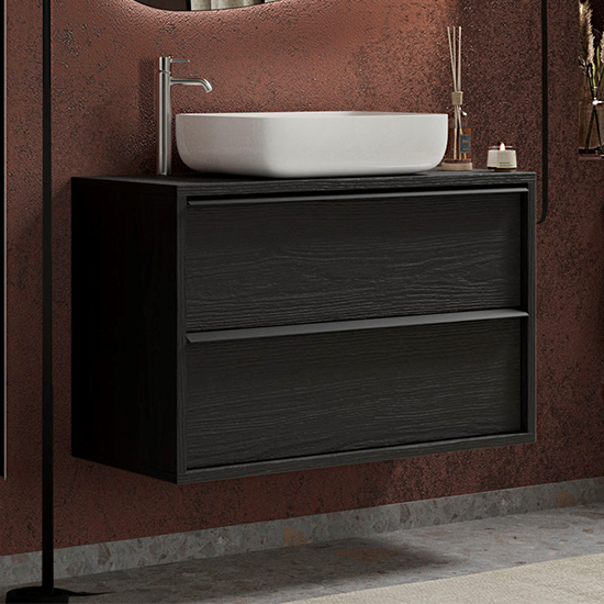 Read more about Raya wooden 79cm wall vanity unit with 2 drawers in black ash