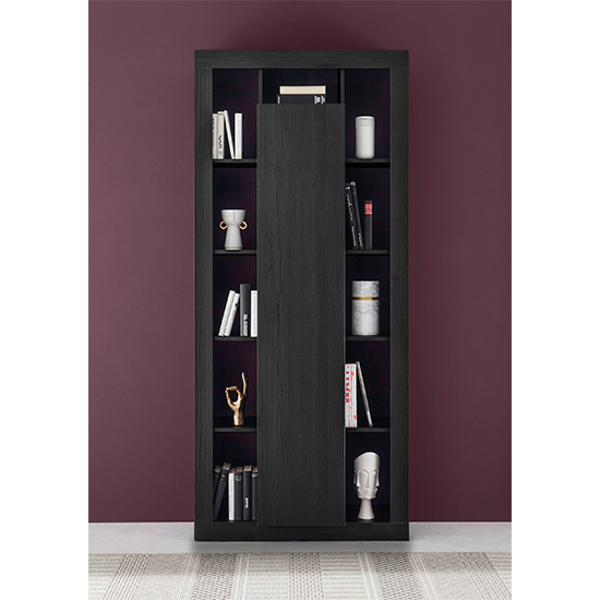 Raya Wooden Bookcase With 1 Door In Black Ash Furniture in Fashion
