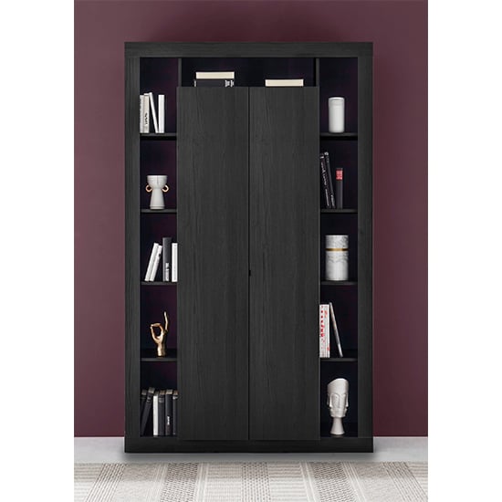 Product photograph of Raya Wooden Bookcase With 2 Doors In Black Ash from Furniture in Fashion