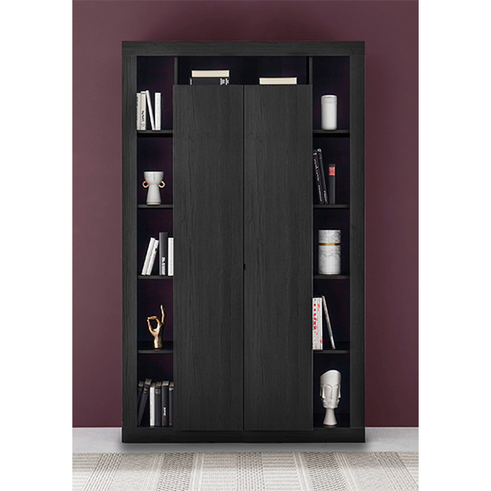 Photo of Raya wooden bookcase with 2 doors in black ash