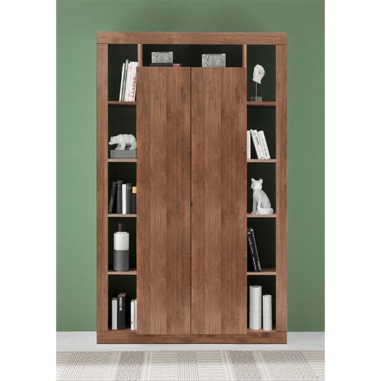 Product photograph of Raya Wooden Bookcase With 2 Doors In Mercury from Furniture in Fashion