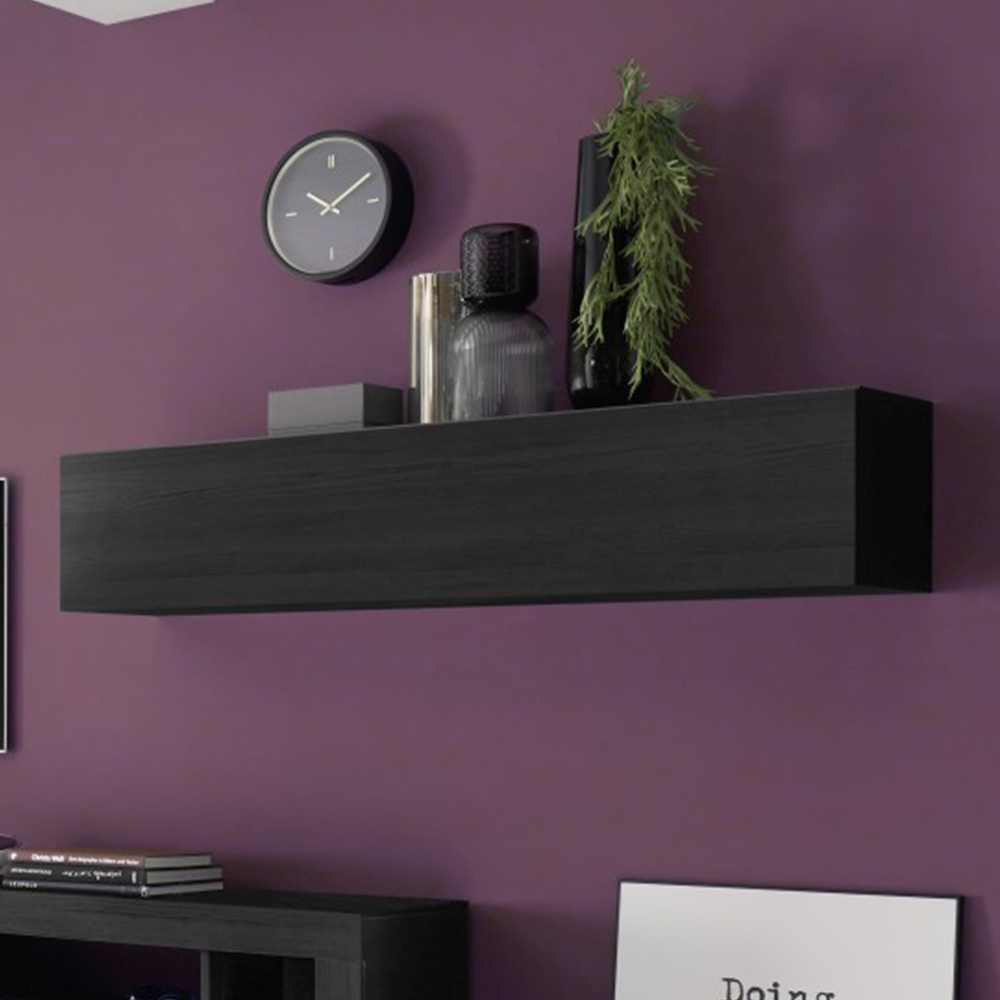 Read more about Raya wooden lift up flap wall shelf in black oak