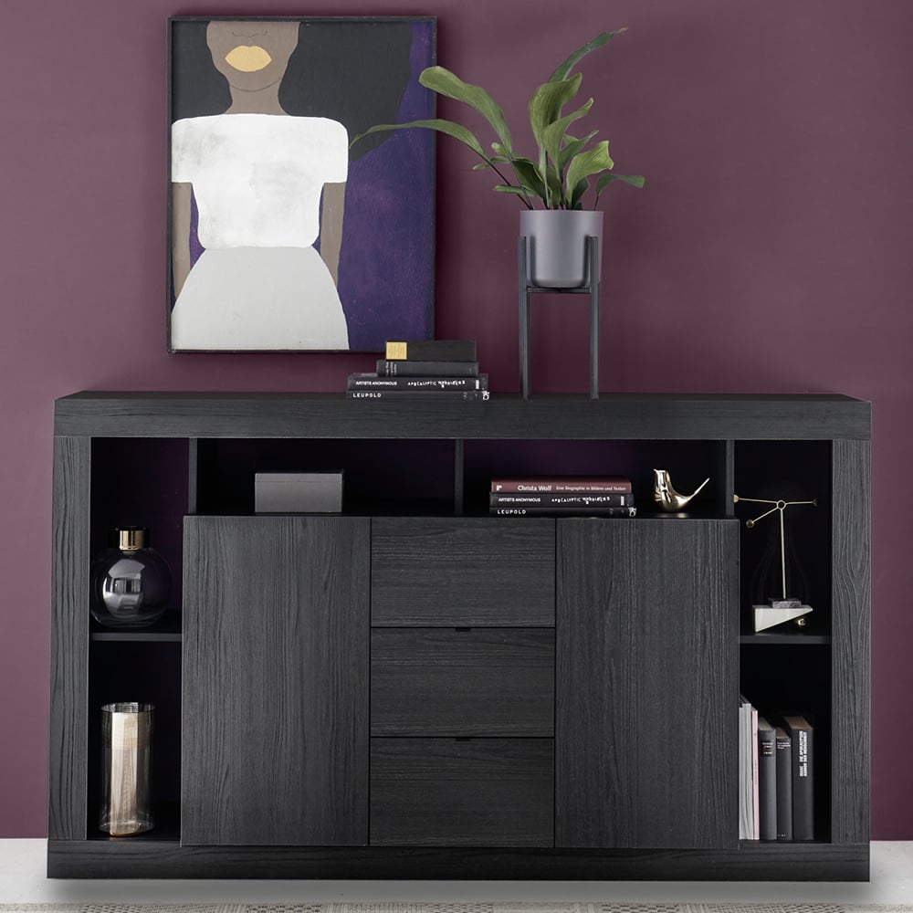 Read more about Raya wooden sideboard with 2 doors 3 drawers in black oak