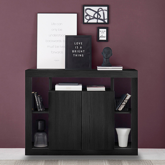 Raya Wooden Sideboard With 2 Doors In Black Ash Furniture in Fashion