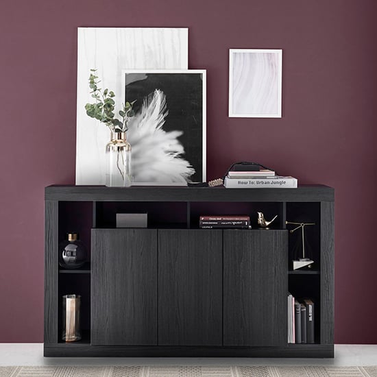Product photograph of Raya Wooden Sideboard With 3 Doors In Black Ash from Furniture in Fashion
