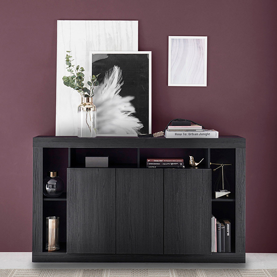 Raya Wooden Sideboard With 3 Doors In Black Ash