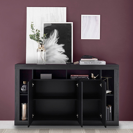 Raya Wooden Sideboard With 3 Doors And Mirror In Black Oak