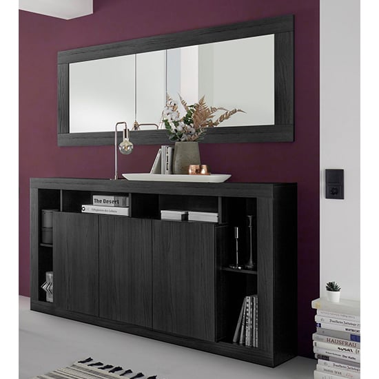 Product photograph of Raya Wooden Sideboard With 3 Doors And Mirror In Black Ash from Furniture in Fashion