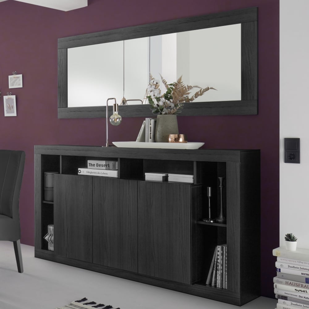 Read more about Raya wooden sideboard with 3 doors and mirror in black oak
