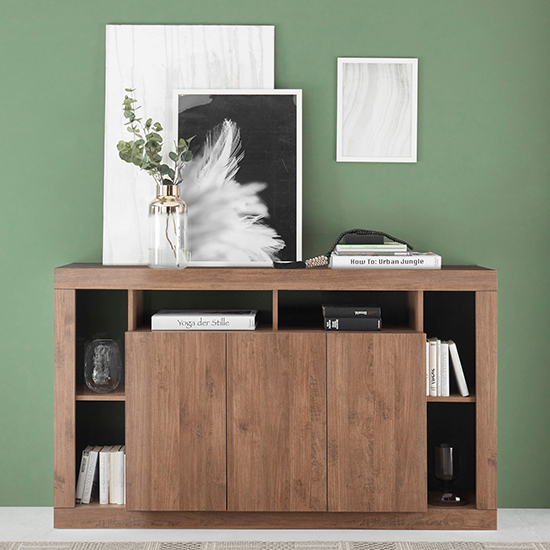 Raya Wooden Sideboard With 3 Doors And Mirror In Mercure
