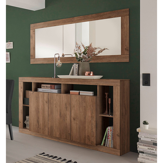 Raya Wooden Sideboard With 3 Doors And Mirror In Mercury thumbnail