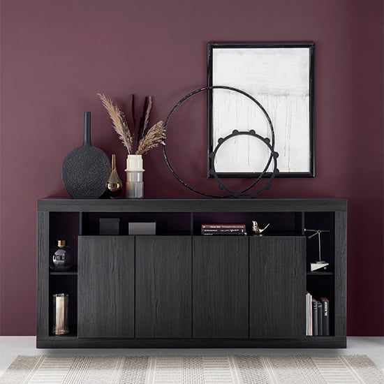 Product photograph of Raya Wooden Sideboard With 4 Doors In Black Ash from Furniture in Fashion