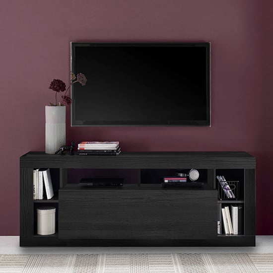 Product photograph of Raya Wooden Tv Stand With 1 Flap Door In Black Ash from Furniture in Fashion