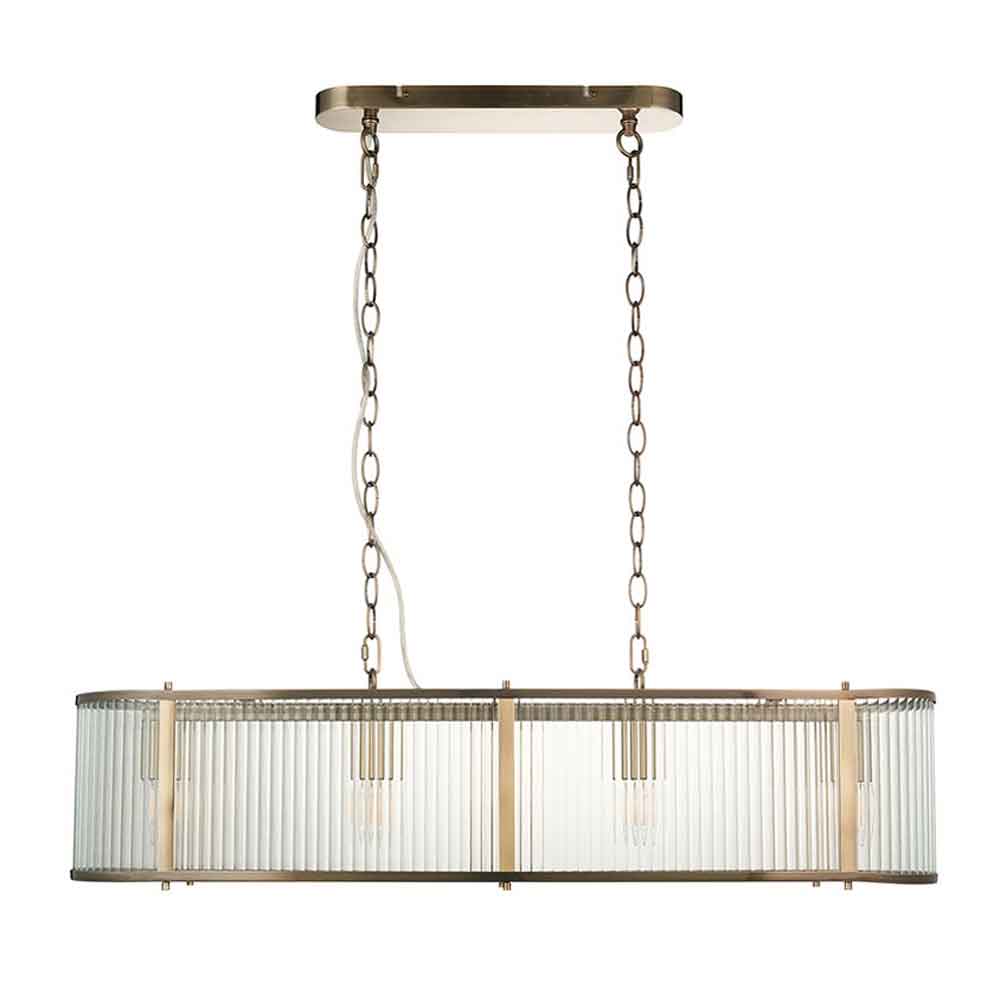 Rayong 4 Light Ribbed Glass Pendant Ceiling Light In Antique Brass