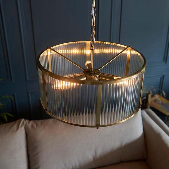 Rayong Glass Shade 3 Lights Ceiling Pendant Light In Brass