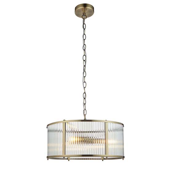 Rayong Glass Shade 3 Lights Ceiling Pendant Light In Brass