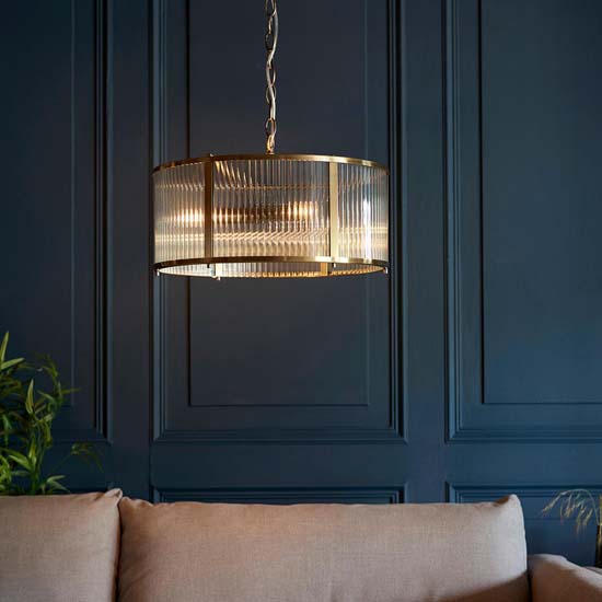 Rayong Glass Shade 3 Lights Ceiling Pendant Light In Brass