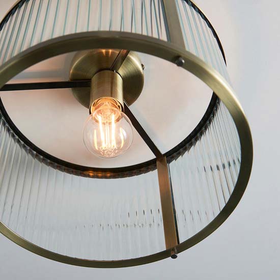 Rayong Glass Shade Flush Ceiling Light In Antique Brass