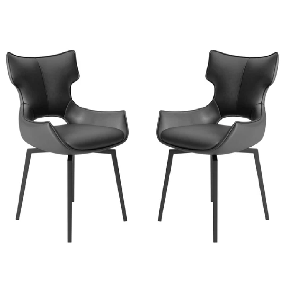Read more about Rayong grey leather dining chairs with black legs in pair